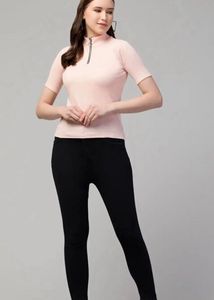 XS to S Chic Pink Mock Neck Zip Top