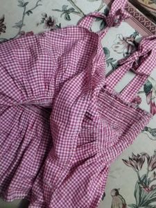 Pink Gingham Smocked Top with Tie Straps