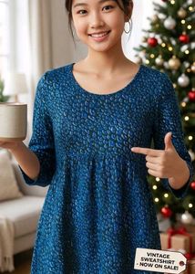 Blue Textured Vintage Sweatshirt