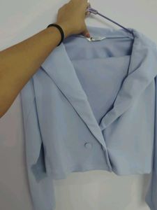 Chic Light Blue Cropped Blazer