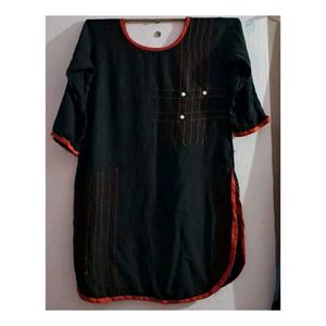 Stylish Black Kurta with Red Trim