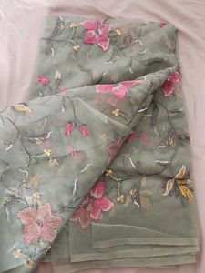 Last piece left - Green Floral Organza Saree