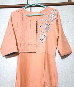 New Orange Embroidered Kurta