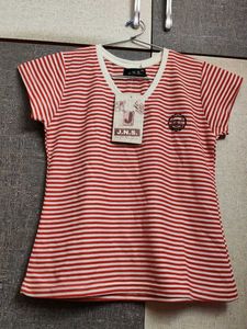 Red &amp; White Striped V-Neck Top