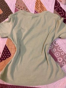 Cute Green Ribbed Cut-Out T-Shirt