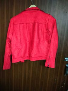 Red Studded Faux Suede Jacket