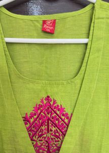 Lime Green Kurta with Pink Embroidery