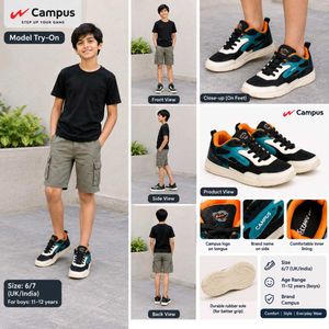 Campus Boys Black & Teal Sneakers