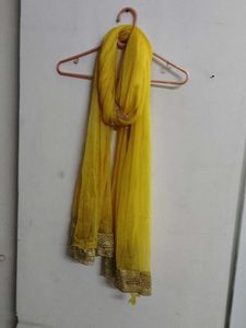 Vibrant Yellow Dupatta with Golden Border