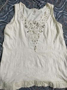 Boho Beaded Cream Top