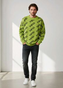 Stylish UniSex Green "loyPICH" Print Sweater