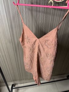Peach Embroidered Romper