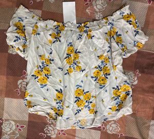 Cute Yellow Floral Off-Shoulder Top