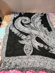 Elegant Black & White Paisley Scarf