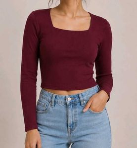 Burgundy Ribbed Crop Top