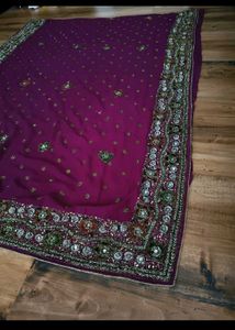 y2k purple handwork saree