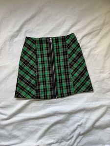 Green Plaid Mini Skirt with Zipper