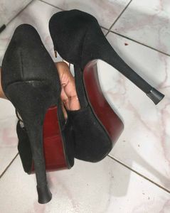 Black Suede Peep-Toe Heels