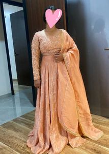 Stunning Peach Silk Embroidered Lehanga