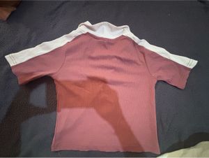 Ribbed Dusty Rose Colorblock Quarter-Zip Top with