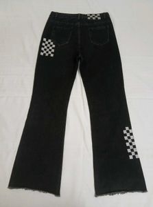 Black Checkerboard Flared Jeans