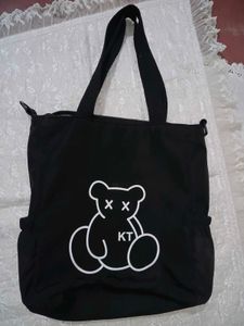 Black Tote Bag with Bear Design