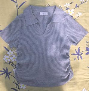 Grey Ribbed Polo Top ✨