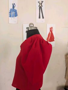 Chic Red Puff Sleeve Square Neck Top