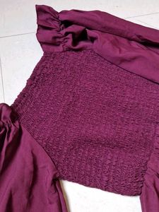 Burgundy Mini Dress - Ruffle Hem