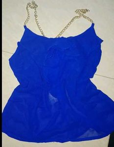 Blue Ruffle Chain Strap Top