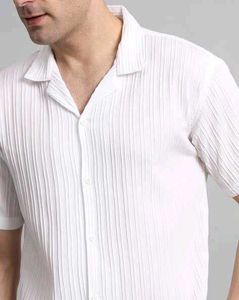 Wuxi Brand Men's White Textured Half Sleeve Shirt