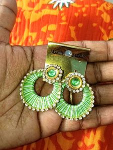 Green Hoop Earrings with Stones