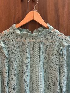 Elegant Lace Ruffle Neck Top