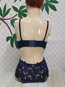 (400)Navy Lace Lingerie Set