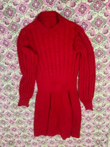 Red Cable Knit Sweater Dress
