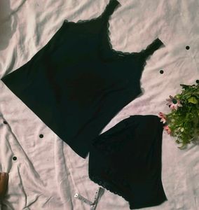 Black Lace Trim Cami Top with brief 👍