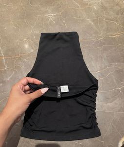 Chic Black Ruched Turtleneck Top
