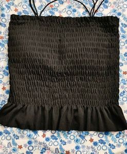 padded Smocked Ruffle Hem Crop Top
