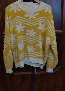 Cozy Yellow Floral Knit Sweater