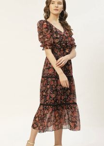 Boho Floral Print Midi Dress