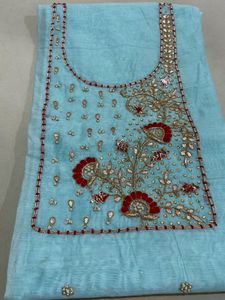 Exquisite Light Blue Embroidered Dress Material