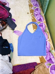 Blue Halter Neck Crop Top by Tokyo talkies