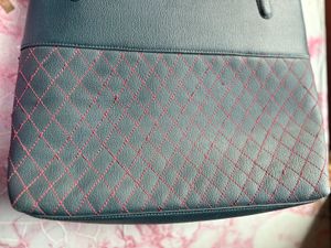 Blue  Tote Bag with Red Stitching