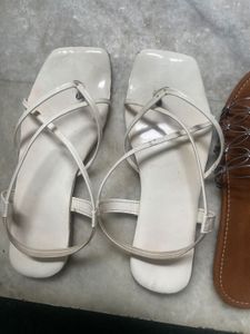 combo of 2 Stylish Flat Sandals - White &amp; Brown