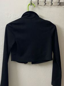 Black Tie Front Cropped Shirt