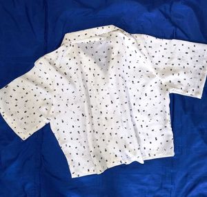 White Crop Top with Black Print
