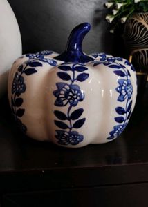 Blue Floral Ceramic Pumpkin Decor