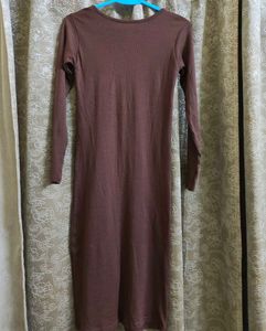 Brown Full Sleeve Bodycon Midi Dress