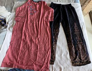 Pink Kurta with Black Printed Palazzos