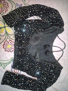 Black Velvet Sequin Finish Padded Blouse with 3/4